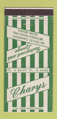 Matchbook Cover - Charys Restaurant Miami Beach FL 30 Strike