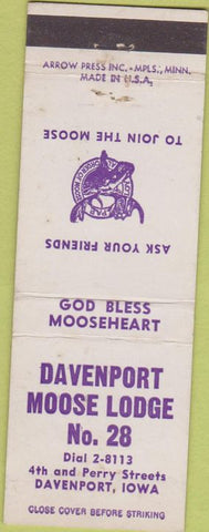 Matchbook Cover - Matchbook Cover Moose Lodge Davenport IA
