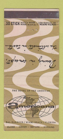 Matchbook Cover - Americana Hotel Miami Beach FL GOLD 30 Stick