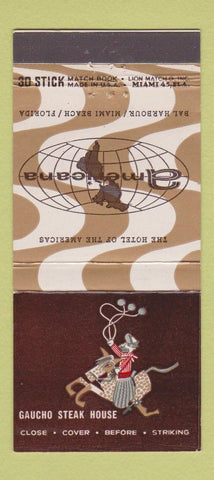 Matchbook Cover - Americana Hotel Miami Beach FL Gaucho Steak House 30 Stick