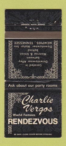 Matchbook Cover - Charlie Vergos Rendezvous Memphis TN 30 Strike
