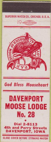 Matchbook Cover - Matchbook Cover Moose Lodge Davenport IA