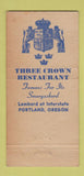 Matchbook Cover - Three Crowns Smorgasbord Portland OR 30 Strike