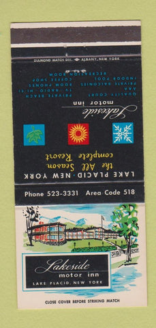 Matchbook Cover - Lakeside Motor Inn Lake Placid NY 30 Strike
