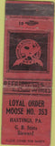 Matchbook Cover - Matchbook Cover Moose Lodge Hastings PA WORN