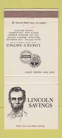 Matchbook Cover - Lincoln Savings Santa Ana CA Los Angeles Abraham 30 Strike
