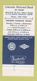 Matchbook Cover - Lincoln National Bank Miami FL Abraham 30 Strike