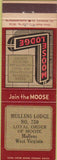 Matchbook Cover - Matchbook Cover Moose Lodge Mullens WV