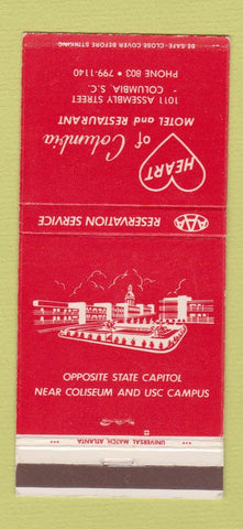 Matchbook Cover - Heart of Columbia Motel Columbia SC 30 Strike