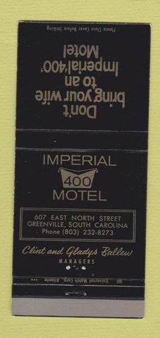 Matchbook Cover - Imperial 400 Motel Greenville SC WEAR 30 Strike