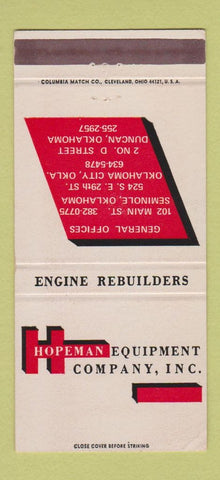 Matchbook Cover - Hopeman Equipment Duncan Seminole Oklahoma City OK 30 Strike