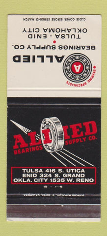 Matchbook Cover - Allied Bearings Supply Tulsa Enid Oklahoma City OK 30 Strike