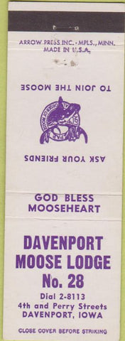 Matchbook Cover - Matchbook Cover Moose Lodge Davenport IA