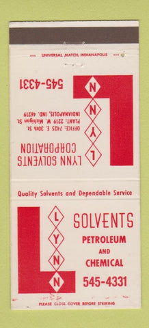 Matchbook Cover - Lynn Solvents Indianapolis IN 30 Strike
