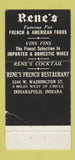 Matchbook Cover - Rene's French Restaurant Indianapolis IN WEAR 30 Strike