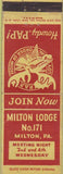 Matchbook Cover - Matchbook Cover Moose Lodge Milton PA