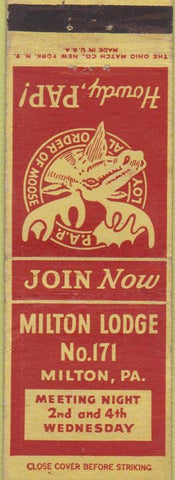 Matchbook Cover - Matchbook Cover Moose Lodge Milton PA