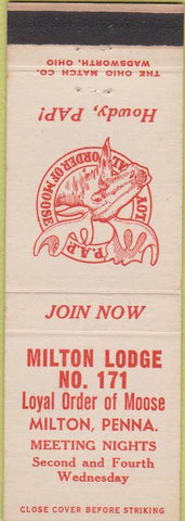 Matchbook Cover - Matchbook Cover Moose Lodge Milton PA