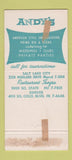 Matchbook Cover - Andy's Salt Lake City UT Denver Colorado 30 Strike