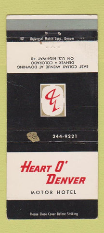 Matchbook Cover - Heart O Denver Motor Hotel Colorado Colfax WEAR 30 Strike