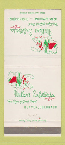 Matchbook Cover - Miller's Cafeteria Denver Colorado Phoenix AZ 30 Strike