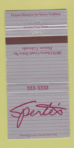 Matchbook Cover - Sperte's Denver Colorado restaurant 30 Strike