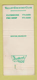 Matchbook Cover - Valley Country Club Denver Colorado 30 Strike
