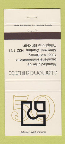 Matchbook Cover - Clamona Ltee Montreal QC 30 Strike
