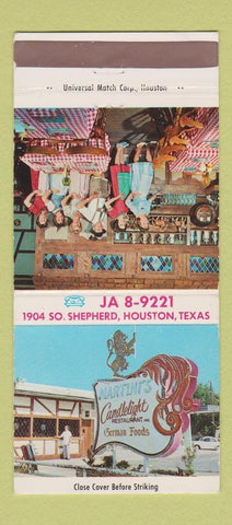 Matchbook Cover - Martini's Candleight Restaurant German Houston TX 30 Strike