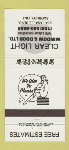 Matchbook Cover - Clear Light Window Door Sudbury ON girlie 30 Strike