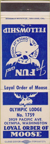 Matchbook Cover - Matchbook Cover Moose Lodge Olympia WA