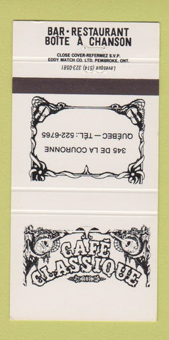Matchbook Cover - Cafe Classique Quebec QC 30 Strike