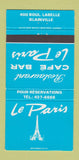 Matchbook Cover - Le Paris Blainville QC cafe 30 Strike