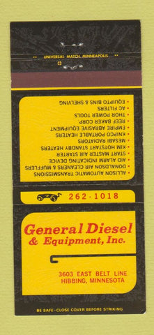 Matchbook Cover - General Diesel Equipment Hibbing MN 30 Strike