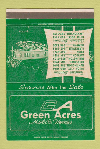 Matchbook Cover - Green Acres Mobile Homes Union City Memphis TN 40 Strike