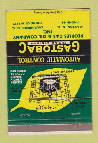 Matchbook Cover - Gastobac Peoples Gas Oil Maxton Laurinburg NC 40 Strike