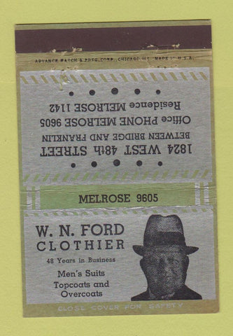 Matchbook Cover - WN Ford Clothes ADVANCE Chicago? 40 Strike