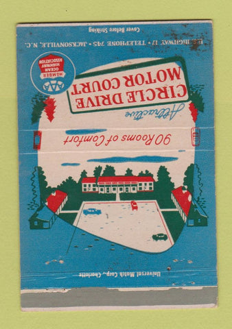 Matchbook Cover - Circle Drive Motel Jacksonville NC WORN 40 Strike