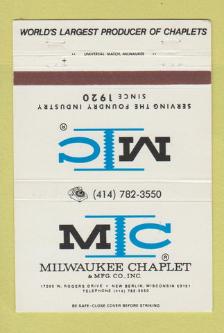 Matchbook Cover - Milwaukee Chaplet New Berlin WI 40 Strike