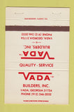 Matchbook Cover - Vada Builders Vada GA 40 Strike