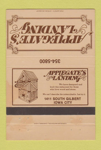 Matchbook Cover - Applegate's Landing Iowa City IA WEAR 40 Strike