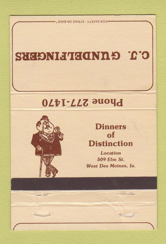Matchbook Cover - CJ Gundelfingers West Des Moines IA WEAR 40 Strike