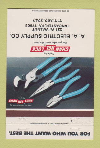 Matchbook Cover - Channel Lock Tools AA Electric Lancaster PA 40 Strike