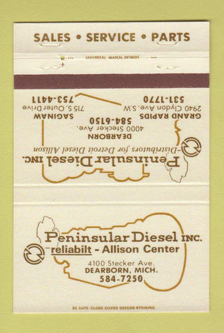 Matchbook Cover - Peninsular Diesel Grand Rapids Dearborn Saginaw MI 40 Strike