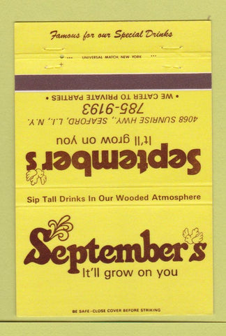 Matchbook Cover - September's Restaurant Seaford LI NY 40 Strike