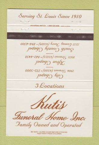 Matchbook Cover - Kutis Funeral Home ST Louis MO 40 Strike