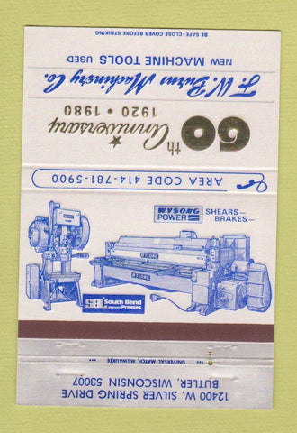 Matchbook Cover - FW Burns Machinery Butler WI 1980 40 Strike