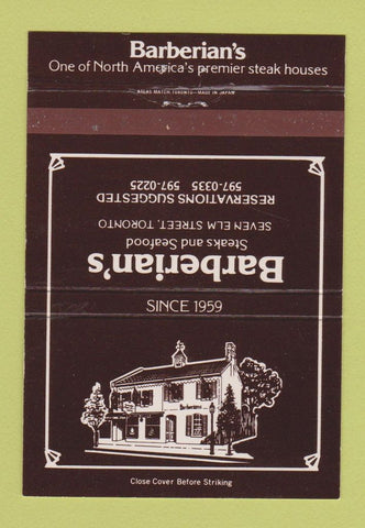 Matchbook Cover - Barberian's Restaurant Toronto ON 40 Strike