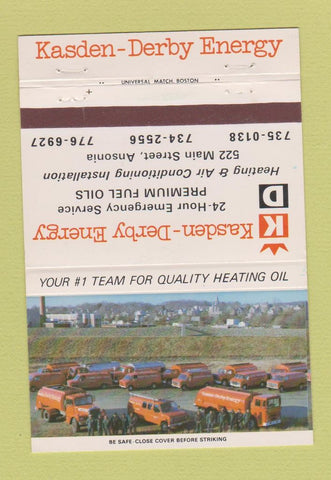 Matchbook Cover - Kasden Derby fuel oil Ansonia CT 1981 schedule 40 Strike