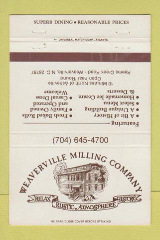 Matchbook Cover - Weaverville Milling NC restaurant WEAR 40 Strike